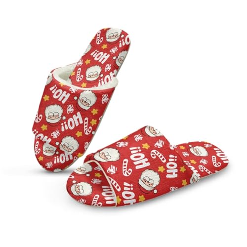 NETILGEN Weihnachtsmann Frauen Open Toe Pantoffeln Memory Foam Indoor Outdoor Haus Schuhe Flache Pantoffeln von NETILGEN