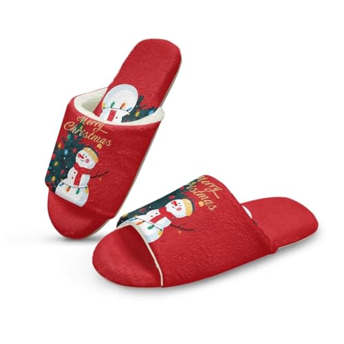 NETILGEN Winter Flannel Pantoffeln für Frauen Flache Pantoffeln fofr Indoor Outdoor Weihnachtstheme Netter Schneemann von NETILGEN