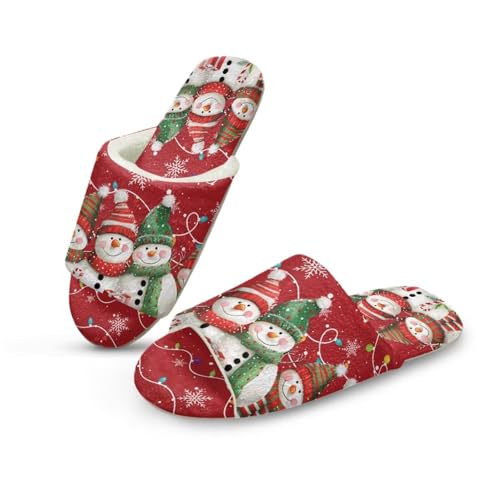 NETILGEN Winter Flannel Pantoffeln für Weihnachten Frauen offene Zehe Rutschschutz Haus Schlafzimmer Pantoffeln niedliche Schneemann Drucken von NETILGEN