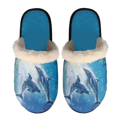 NETILGEN Winter-Hausschuhe mit Delfin-Motiv für Damen, bequem, flach, Memory-Schaum, flache Schuhe NETILGEN Winter-Hausschuhe mit Delfin-Motiv für Damen, bequem, flach, Memory-Schaum, flache Schuhe von NETILGEN