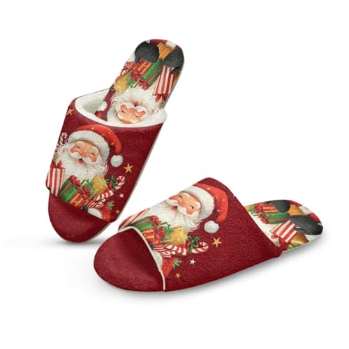 NETILGEN Winter Warm Schlafzimmer Hausschuhe Hausschuhe für Indoor Outdooror Weihnachten Cartoon Weihnachtsmann Drucken von NETILGEN