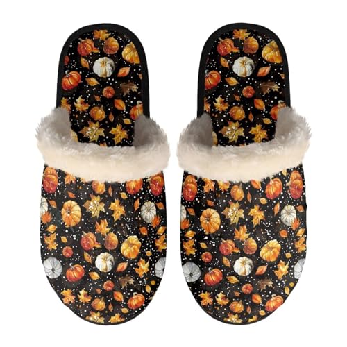 NETILGEN Womens Memory Foam Scuff Slippers Maple Leaf Pumpkin Soft Non Slip Subber Sole Slippers for Indoor Outdoor House Flats NETILGEN Womens Memory Foam Scuff Slippers Maple Leaf Pumpkin Soft Non Slip Subber Sole Slippers for Indoor Outdoor House Flats von NETILGEN