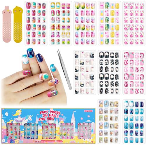 Künstliche Fingernägel für Kinder, mit Nagelkleber, langlebig, schnell aufklebbar, süßer, vorgeklebter Acryl-Nagel-Set für Mädchen und Kinder Geschenk zum Selbermachen (Sternen-Einhor) von NETMEO