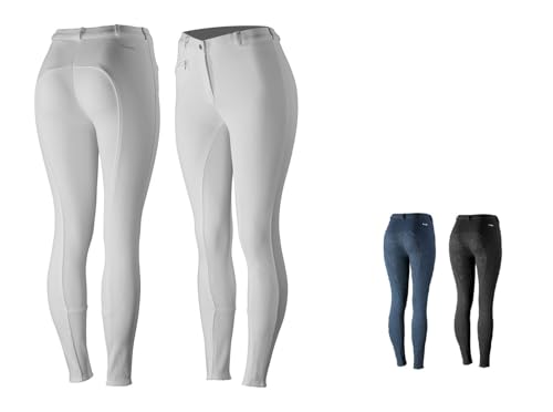NETPROSHOP Damen Baumwoll Reithose Atmungsaktiv mit Silikon Grip Vollbesatz Gr. 34-46, Damengroesse:42, Farbe:Weiss von NETPROSHOP