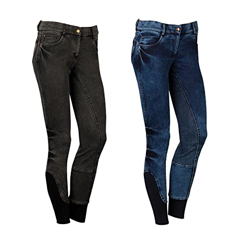 NETPROSHOP Damen Jeans Reithose Nova Denim Baumwolle Silikon Vollbesatz, Gr. 34-46, Damengroesse:46, Farbe:Jeansblau von NETPROSHOP