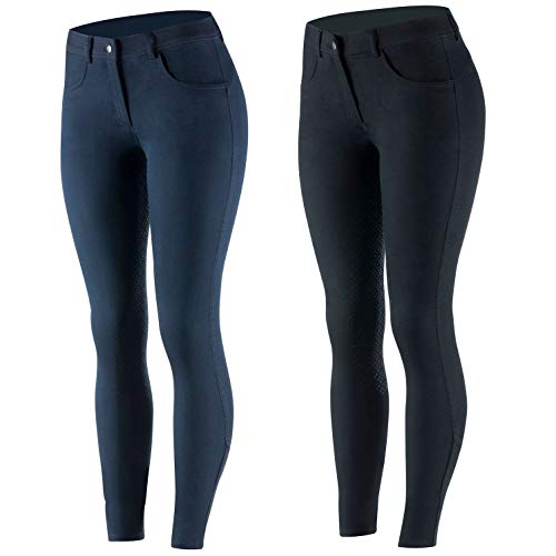 NETPROSHOP Damen Jeans-Style Reithose mit Hohem Bund und Silikon-Vollbesatz Gr. 34-42, Damengroesse:42, Farbe:Schwarz von NETPROSHOP