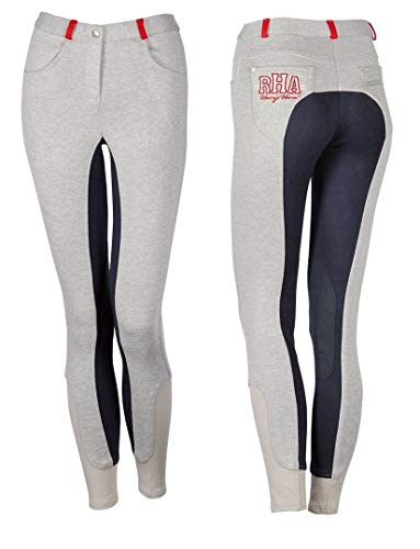 NETPROSHOP Damen Baumwoll Reithose Brixham mit Kontrastfarben und Kniebesatz Größe 38 oder 40, Hellgrau oder Hellblau, Damengroesse:40, Farbe:Hellgrau von NETPROSHOP
