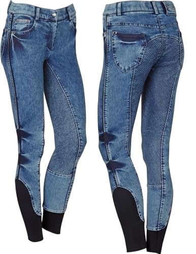 NETPROSHOP Denim Stretch Jeans-Reithose Abbie für Damen Fullgrip Silikon Vollbesatz Gr.34-46, Damengroesse:40, Farbe:Dunkelblau von NETPROSHOP