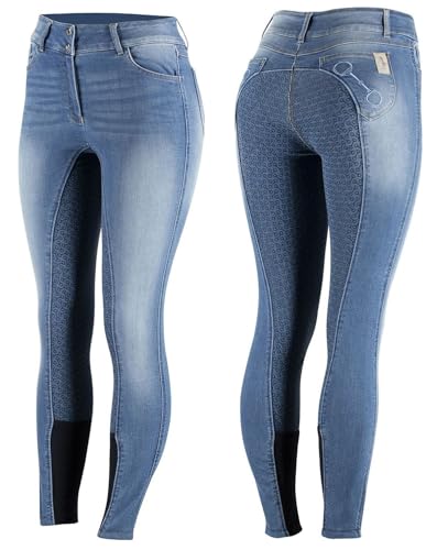 NETPROSHOP Jeans Reithose Kari Damen High Waist mit Stickerei u. Silikon-Vollbesatz Gr.34-44, Damengroesse:34, Farbe:Jeansblau von NETPROSHOP