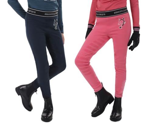 NETPROSHOP Junior Reitleggings Lillian Silikon Besatz Gr. 104-152 dunkelblau und rosa, Kindergroesse:116, Farbe:Dunkelblau von NETPROSHOP