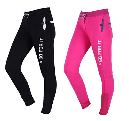 NETPROSHOP Kinder Baumwoll Reithose zum Schlüpfen Tights Leggings-Style Kniebesatz, Kindergroesse:164, Farbe:Schwarz von NETPROSHOP