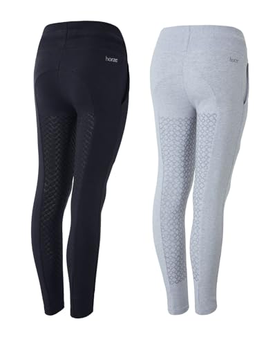 NETPROSHOP Kinder Reitleggings Vollbesatz mit Silikon-Grip mit Pferdemotiv aus Bio Baumwolle, Kindergroesse:130, Farbe:Dunkelblau von NETPROSHOP