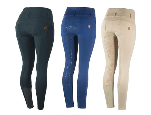 NETPROSHOP Reithose Tamara Damen Hoher Bund Silikon Vollbesatz Gr.34-46, Damengroesse:46, Farbe:Beige von NETPROSHOP