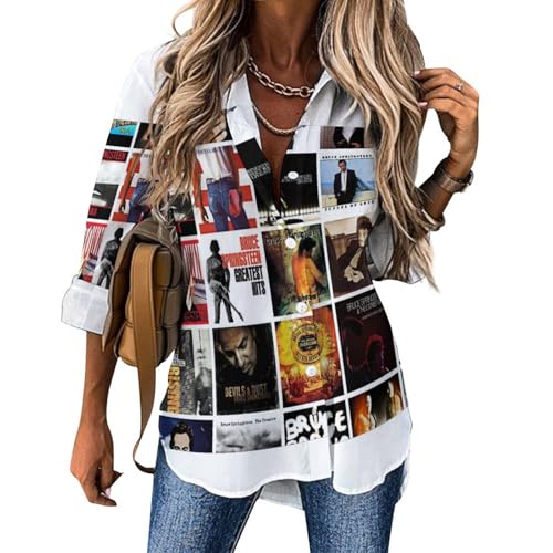 Bruce Frauen Button Down Shirts Damen Langarm Faltenfreie Solide Arbeit Bluse Kleid Springsteen Shirts Blusenshirt Tops für Fans Merch Geschenke Bruce Frauen Button Down Shirts Damen Langarm Faltenfreie Solide Arbeit Bluse Kleid Springsteen Shirts Blusenshirt Tops für Fans Merch Geschenke von NEUITAE