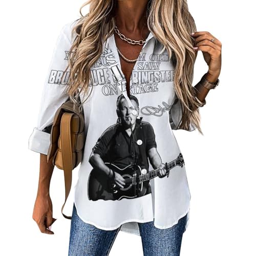 Bruce Frauen Button Down Shirts Damen Langarm Faltenfreie Solide Arbeit Bluse Kleid Springsteen Shirts Blusenshirt Tops für Fans Merch Geschenke von NEUITAE