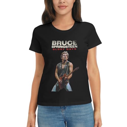 Damen Bruce Baumwolle T-Shirts Coole Logo Druck Schwarz Springsteen T Shirts Rundhals Kurzarm Singer Sommer lässig Tshirts Crew Neck Bluse Tops für Frauen Fans Merch Geschenke von NEUITAE