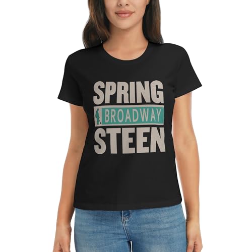 Damen Bruce Baumwolle T-Shirts Coole Logo Druck Schwarz Springsteen T Shirts Rundhals Kurzarm Singer Sommer lässig Tshirts Crew Neck Bluse Tops für Frauen Fans Merch Geschenke von NEUITAE