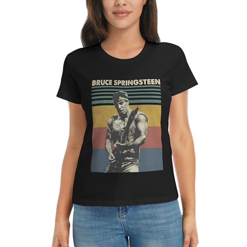 Damen Bruce Baumwolle T-Shirts Coole Logo Druck Schwarz Springsteen T Shirts Rundhals Kurzarm Singer Sommer lässig Tshirts Crew Neck Bluse Tops für Frauen Fans Merch Geschenke von NEUITAE