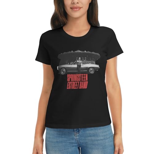 Damen Bruce Baumwolle T-Shirts Coole Logo Druck Schwarz Springsteen T Shirts Rundhals Kurzarm Singer Sommer lässig Tshirts Crew Neck Bluse Tops für Frauen Fans Merch Geschenke von NEUITAE