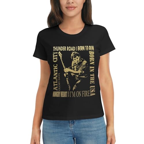 Damen Bruce Baumwolle T-Shirts Coole Logo Druck Schwarz Springsteen T Shirts Rundhals Kurzarm Singer Sommer lässig Tshirts Crew Neck Bluse Tops für Frauen Fans Merch Geschenke von NEUITAE