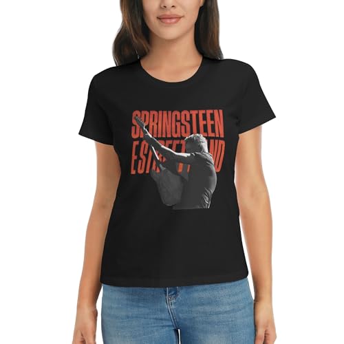 Damen Bruce Baumwolle T-Shirts Coole Logo Druck Schwarz Springsteen T Shirts Rundhals Kurzarm Singer Sommer lässig Tshirts Crew Neck Bluse Tops für Frauen Fans Merch Geschenke von NEUITAE