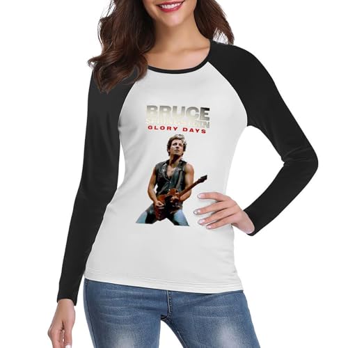 Damen Bruce Cotton Raglan T-Shirts Coole Logo Druck Schwarz Springsteen T Shirts Rundhals Langarm Singer Sommer lässig Tshirts Crew Neck Bluse Tops für Frauen Fans Merch Geschenke von NEUITAE