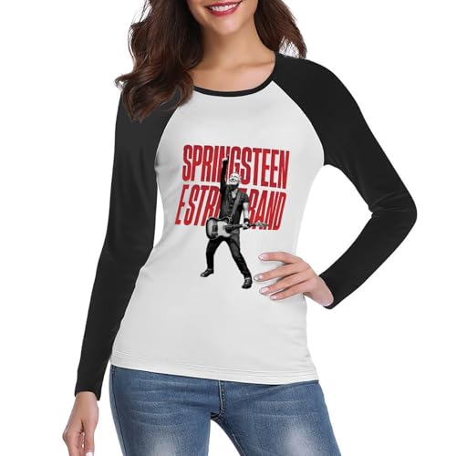 Damen Bruce Cotton Raglan T-Shirts Coole Logo Druck Schwarz Springsteen T Shirts Rundhals Langarm Singer Sommer lässig Tshirts Crew Neck Bluse Tops für Frauen Fans Merch Geschenke von NEUITAE