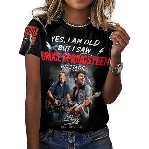 Damen Bruce Cotton T-Shirts Coole Logo Druck Schwarz Springsteen T Shirts Rundhals Kurzarm Singer Sommer lässig Tshirts Crew Neck Bluse Tops für Frauen Fans Merch Geschenke von NEUITAE