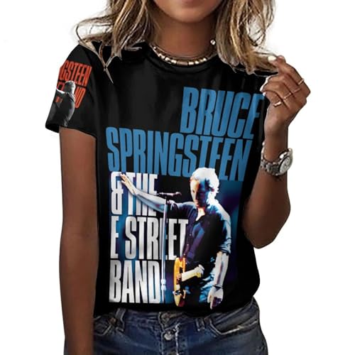 Damen Bruce Cotton T-Shirts Coole Logo Druck Schwarz Springsteen T Shirts Rundhals Kurzarm Singer Sommer lässig Tshirts Crew Neck Bluse Tops für Frauen Fans Merch Geschenke von NEUITAE