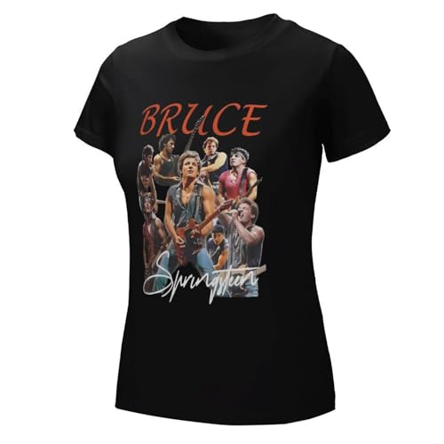 Damen Bruce Cotton T-Shirts Coole Logo Druck Schwarz Springsteen T Shirts Rundhals Kurzarm Singer Sommer lässig Tshirts Crew Neck Bluse Tops für Frauen Fans Merch Geschenke von NEUITAE