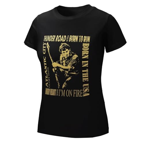 Damen Bruce Cotton T-Shirts Coole Logo Druck Schwarz Springsteen T Shirts Rundhals Kurzarm Singer Sommer lässig Tshirts Crew Neck Bluse Tops für Frauen Fans Merch Geschenke von NEUITAE