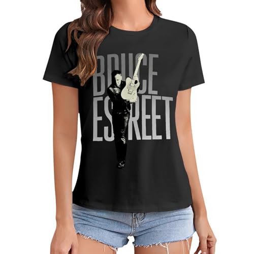 Damen Bruce Cotton T-Shirts Coole Logo Druck Schwarz Springsteen T Shirts Rundhals Kurzarm Singer Sommer lässig Tshirts Crew Neck Bluse Tops für Frauen Fans Merch Geschenke von NEUITAE