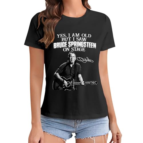 Damen Bruce Cotton T-Shirts Coole Logo Druck Schwarz Springsteen T Shirts Rundhals Kurzarm Singer Sommer lässig Tshirts Crew Neck Bluse Tops für Frauen Fans Merch Geschenke von NEUITAE