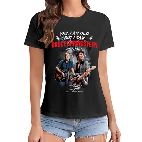 Damen Bruce Cotton T-Shirts Coole Logo Druck Schwarz Springsteen T Shirts Rundhals Kurzarm Singer Sommer lässig Tshirts Crew Neck Bluse Tops für Frauen Fans Merch Geschenke von NEUITAE