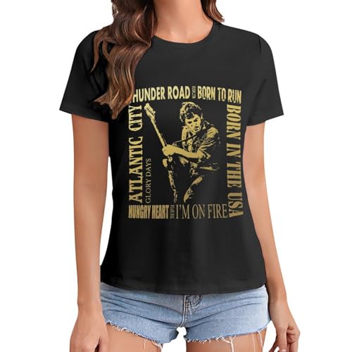 Damen Bruce Cotton T-Shirts Coole Logo Druck Schwarz Springsteen T Shirts Rundhals Kurzarm Singer Sommer lässig Tshirts Crew Neck Bluse Tops für Frauen Fans Merch Geschenke von NEUITAE