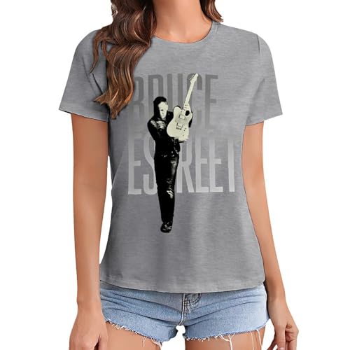 Damen Bruce Cotton T-Shirts Coole Logo Druck Schwarz Springsteen T Shirts Rundhals Kurzarm Singer Sommer lässig Tshirts Crew Neck Bluse Tops für Frauen Fans Merch Geschenke von NEUITAE