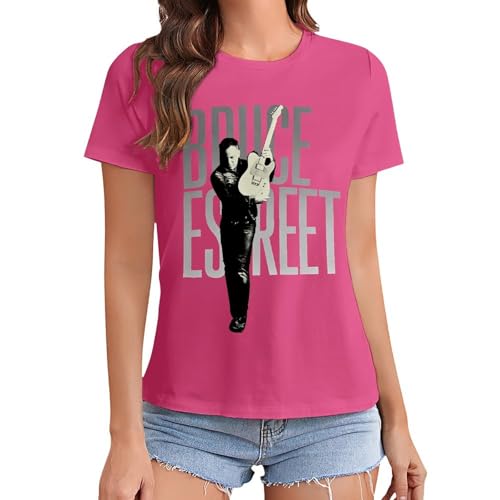 Damen Bruce Cotton T-Shirts Coole Logo Druck Schwarz Springsteen T Shirts Rundhals Kurzarm Singer Sommer lässig Tshirts Crew Neck Bluse Tops für Frauen Fans Merch Geschenke von NEUITAE