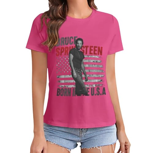 Damen Bruce Cotton T-Shirts Coole Logo Druck Schwarz Springsteen T Shirts Rundhals Kurzarm Singer Sommer lässig Tshirts Crew Neck Bluse Tops für Frauen Fans Merch Geschenke von NEUITAE