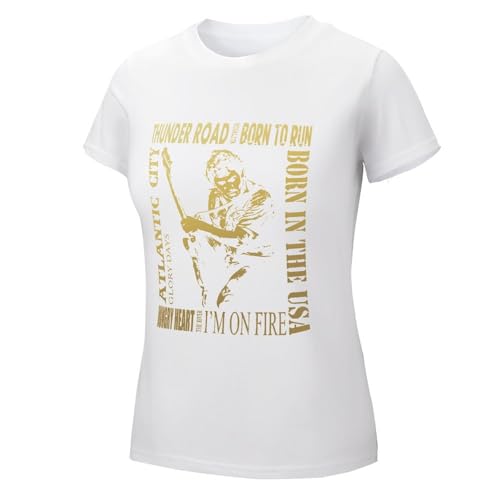 Damen Bruce Cotton T-Shirts Coole Logo Druck Schwarz Springsteen T Shirts Rundhals Kurzarm Singer Sommer lässig Tshirts Crew Neck Bluse Tops für Frauen Fans Merch Geschenke von NEUITAE