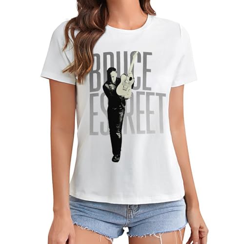 Damen Bruce Cotton T-Shirts Coole Logo Druck Schwarz Springsteen T Shirts Rundhals Kurzarm Singer Sommer lässig Tshirts Crew Neck Bluse Tops für Frauen Fans Merch Geschenke von NEUITAE