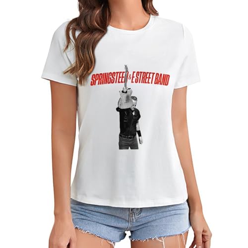 Damen Bruce Cotton T-Shirts Coole Logo Druck Schwarz Springsteen T Shirts Rundhals Kurzarm Singer Sommer lässig Tshirts Crew Neck Bluse Tops für Frauen Fans Merch Geschenke von NEUITAE
