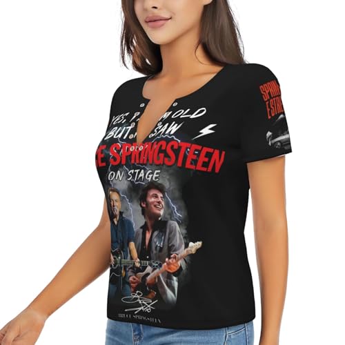Damen Bruce T-Shirts Coole Logo Druck Schwarz Springsteen T Shirts V-Ausschnitt Kurzarm Singer Sommer lässig Tshirts Crew Neck Bluse Tops für Frauen Fans Merch Geschenke von NEUITAE