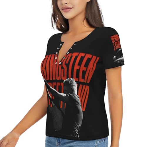 Damen Bruce T-Shirts Coole Logo Druck Schwarz Springsteen T Shirts V-Ausschnitt Kurzarm Singer Sommer lässig Tshirts Crew Neck Bluse Tops für Frauen Fans Merch Geschenke von NEUITAE