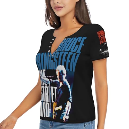 Damen Bruce T-Shirts Coole Logo Druck Schwarz Springsteen T Shirts V-Ausschnitt Kurzarm Singer Sommer lässig Tshirts Crew Neck Bluse Tops für Frauen Fans Merch Geschenke von NEUITAE