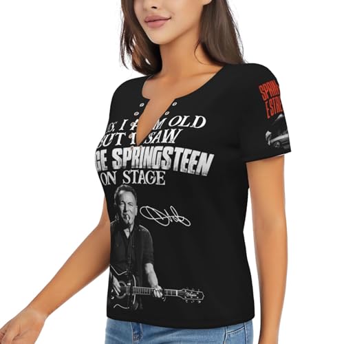 Damen Bruce T-Shirts Coole Logo Druck Schwarz Springsteen T Shirts V-Ausschnitt Kurzarm Singer Sommer lässig Tshirts Crew Neck Bluse Tops für Frauen Fans Merch Geschenke von NEUITAE