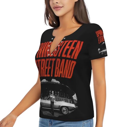 Damen Bruce T-Shirts Coole Logo Druck Schwarz Springsteen T Shirts V-Ausschnitt Kurzarm Singer Sommer lässig Tshirts Crew Neck Bluse Tops für Frauen Fans Merch Geschenke von NEUITAE