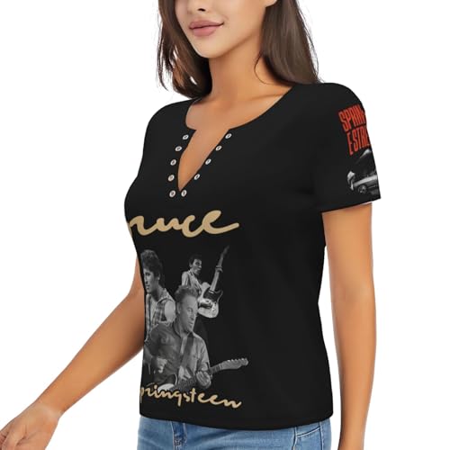 Damen Bruce T-Shirts Coole Logo Druck Schwarz Springsteen T Shirts V-Ausschnitt Kurzarm Singer Sommer lässig Tshirts Crew Neck Bluse Tops für Frauen Fans Merch Geschenke von NEUITAE