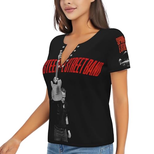 Damen Bruce T-Shirts Coole Logo Druck Schwarz Springsteen T Shirts V-Ausschnitt Kurzarm Singer Sommer lässig Tshirts Crew Neck Bluse Tops für Frauen Fans Merch Geschenke von NEUITAE