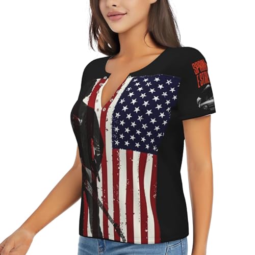 Damen Bruce T-Shirts Coole Logo Druck Schwarz Springsteen T Shirts V-Ausschnitt Kurzarm Singer Sommer lässig Tshirts Crew Neck Bluse Tops für Frauen Fans Merch Geschenke von NEUITAE