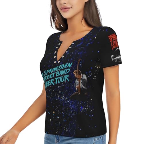 Damen Bruce T-Shirts Coole Logo Druck Schwarz Springsteen T Shirts V-Ausschnitt Kurzarm Singer Sommer lässig Tshirts Crew Neck Bluse Tops für Frauen Fans Merch Geschenke von NEUITAE